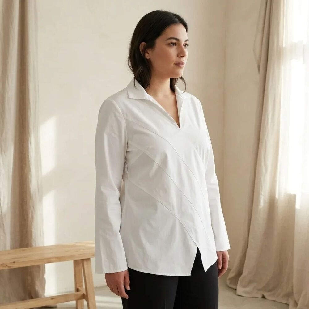 Lafayette 148 New York white Cotton, Polyamide, Lycra Spandex blouse Sz 16